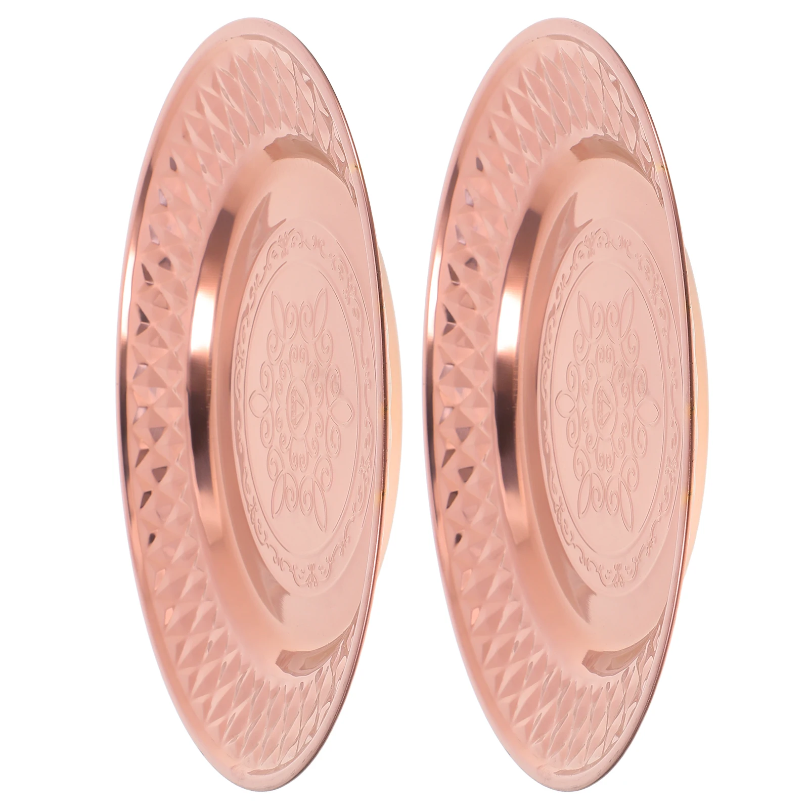 

2PCS Dessert Plates Carving Stainless Steel Flat Small Metal Round Dining Rose Gold Serving Vintage Decorative Trays