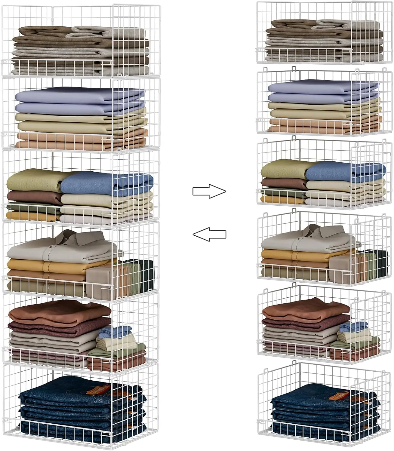 

6-Tier Stackable Closet Organizer, Foldable Storage Shelves for Clothes and Items, White