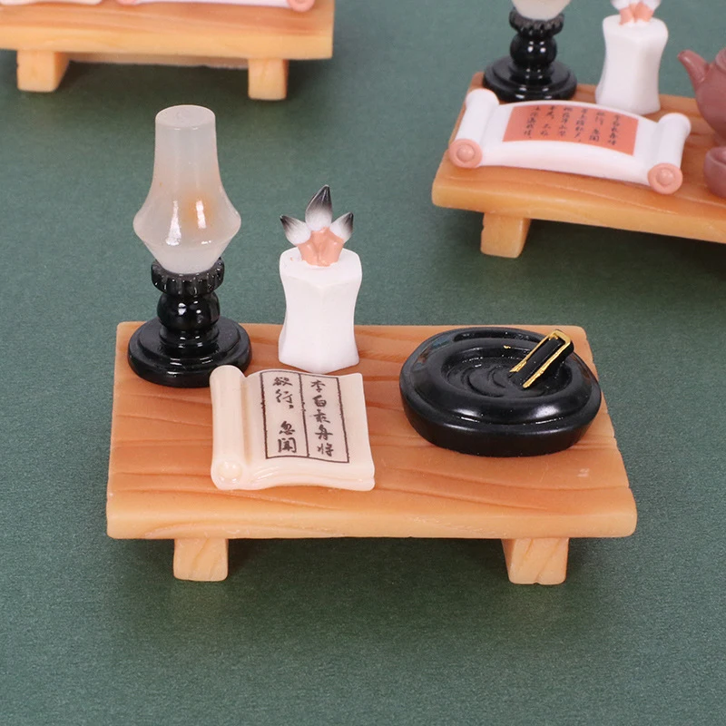 4PCS 1:12 Scale Dollhouse Miniature Pen And Ink Paper Inkstone Model Doll House Accessories Furniture Toy Mini Candelabra