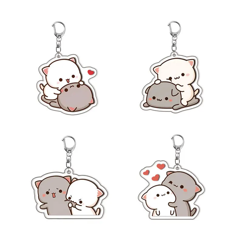 Kawaii dos desenhos animados animais padrão acrílico chaveiro casais anime acessórios saco encantos decoração jóias mochila chaveiro presente