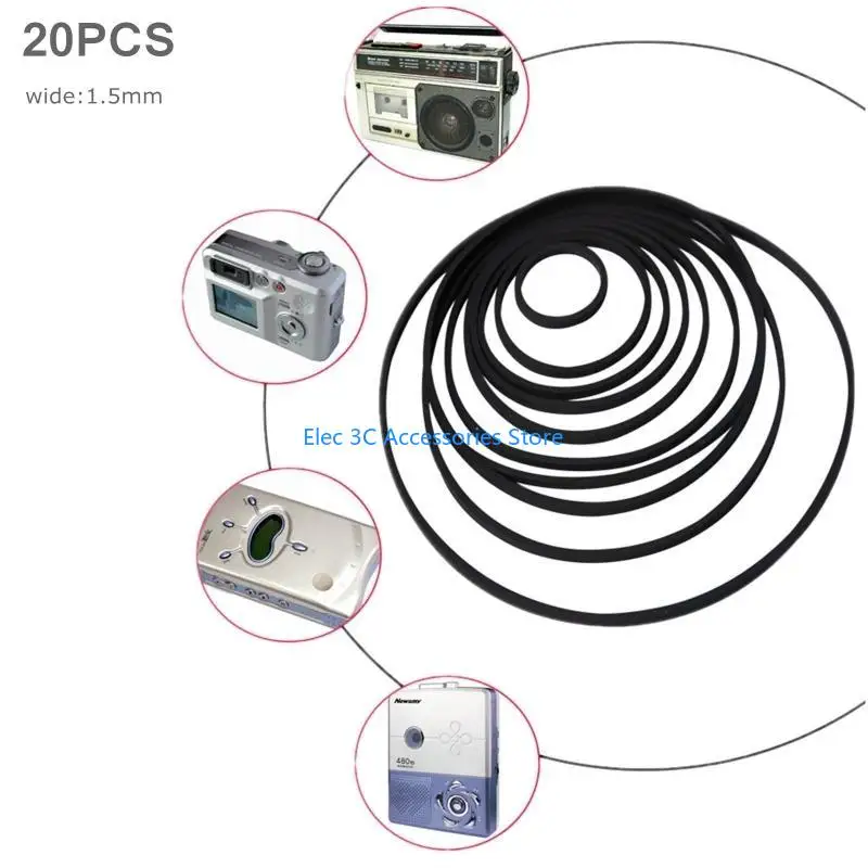 Y51A 20Pcs Universal 40-65/75-100/110-145mm Mix Cassette Tape Machine Belt Assorted Common Belt For Recorders  DVD