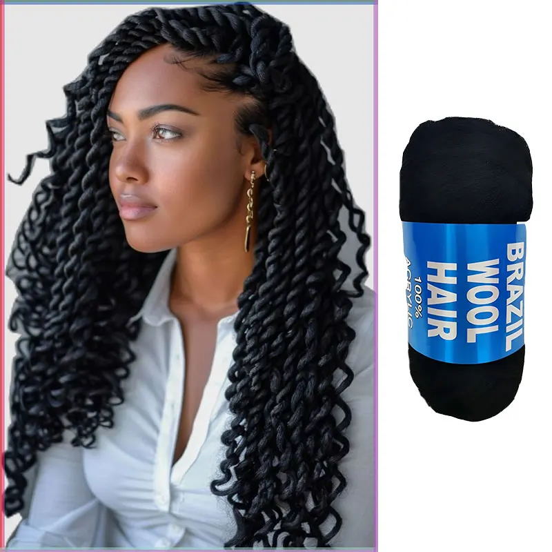 

Brazilian Wool Hair Synthetic Crochet Hair Extensions for Women African Hair Yarn for Braiding Senegalese Twist Fake Hair