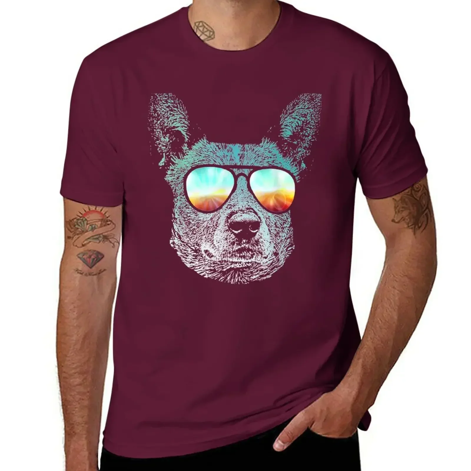 Casual stylish clothing summer Neon Dog Australian Stumpy Tail Cattle Dog T-Shirt sports fans anime cute clothes mens t shirts