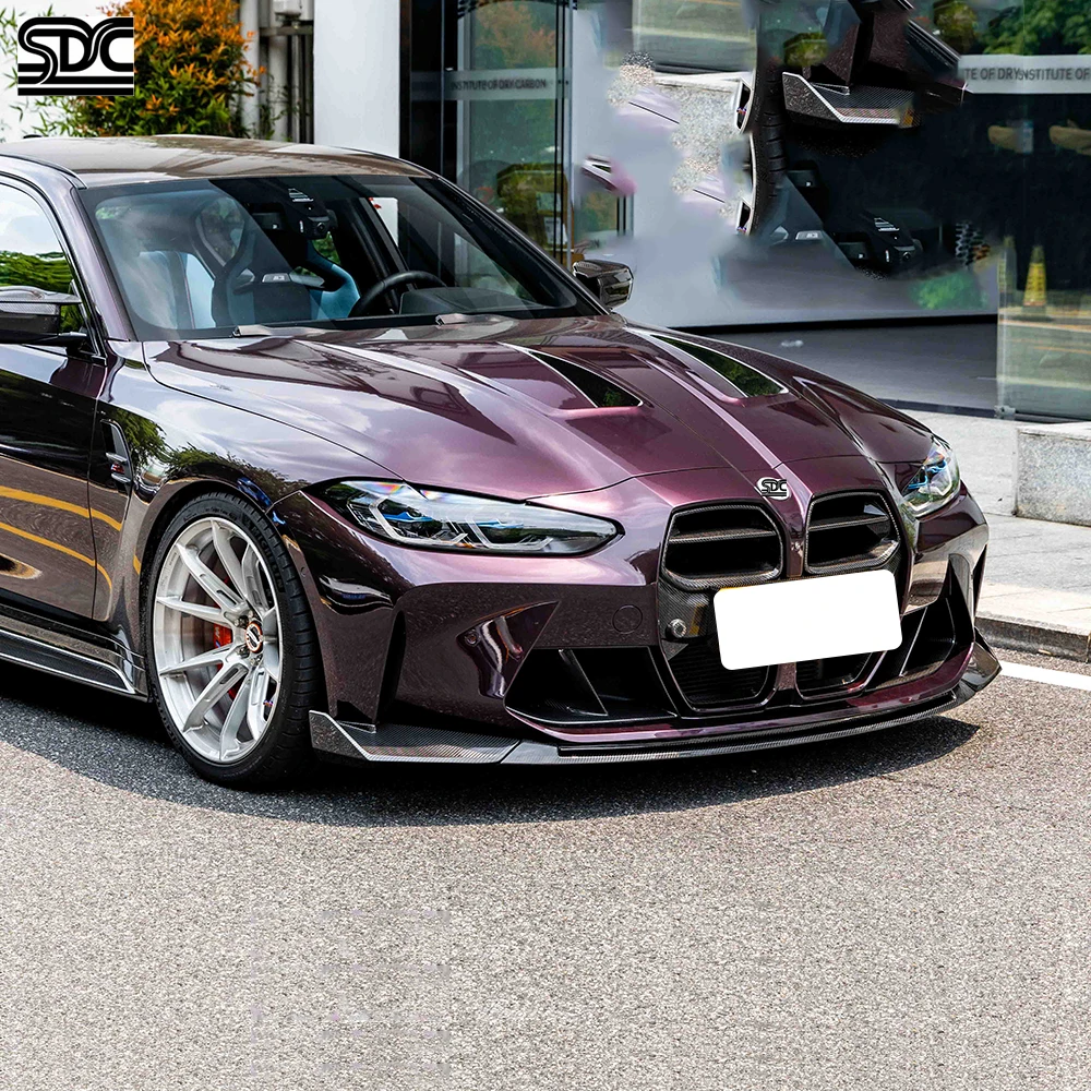 CS Style M3 M4 Real Dry Carbon Fiber Front Lip For BMW M3 G80 M4 G82 2021+ Full Carbon Fibre Front Bumper Splitter 3 Pcs/set