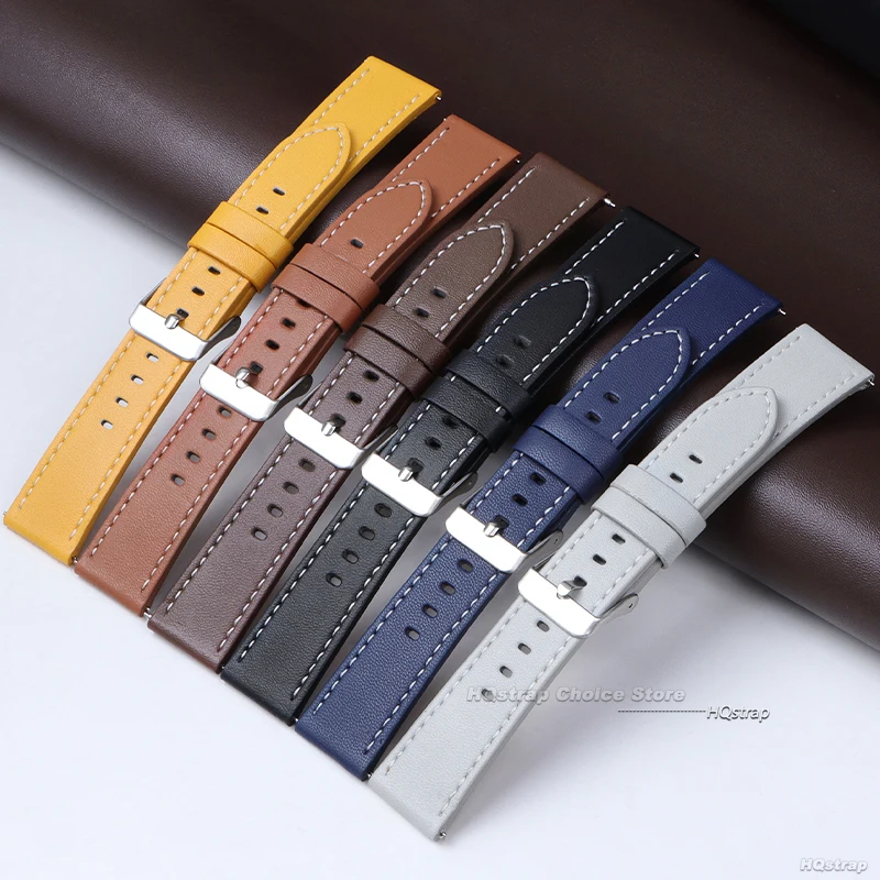 高品質のユニバーサルレザーウォッチバンド,スチールバックル,20mm, 22mm