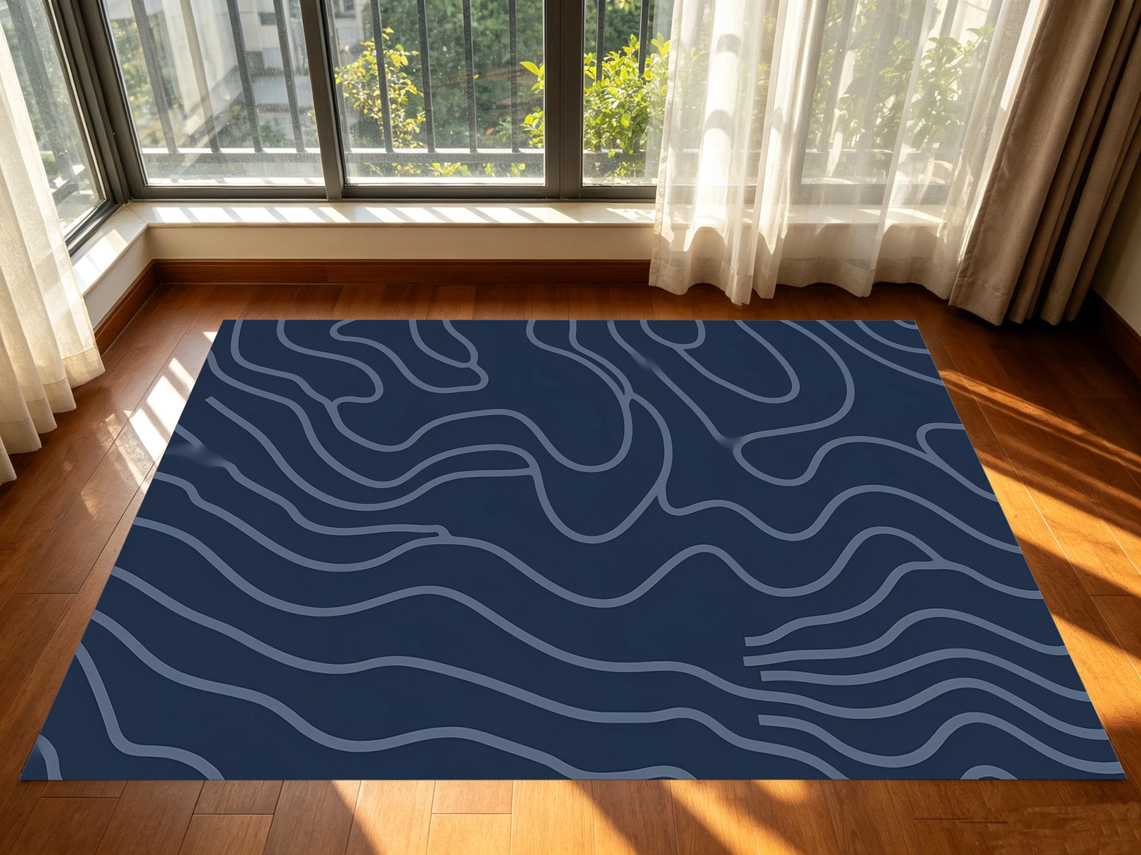 Navy Blue Abstract Streamlined Velvet 2D Rug, Minimalist Style, Soft & Skin-Friendly, for Living Room & Bedroom