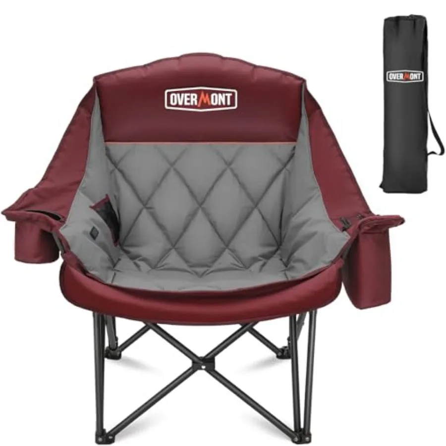 

Oversized Camping Chair for Adults - 400lbs Support Heavy Duty Padded Folding Chair with Cooling Bag Cup Holder Side Pocket Car