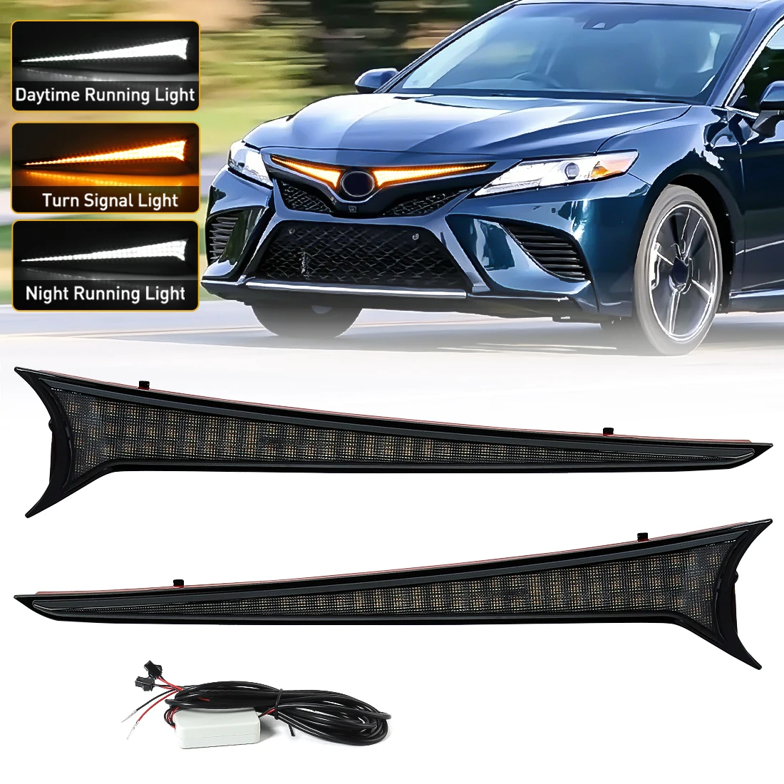 LED Car Engine Hood DRL For Toyota Camry 2018 2019 2020 2021 2022 2023 Front Bumper Driving Light Daytime Running Lamp