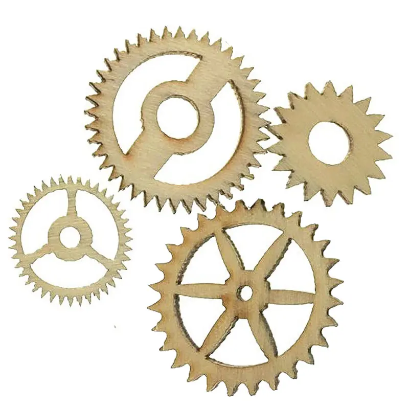 

200PCS 15MM-40MM Mixed Wheel Gear Pattern Natrual Wooden Scrapbooking Hollow Craft Round Random for Handmade Home Decoration