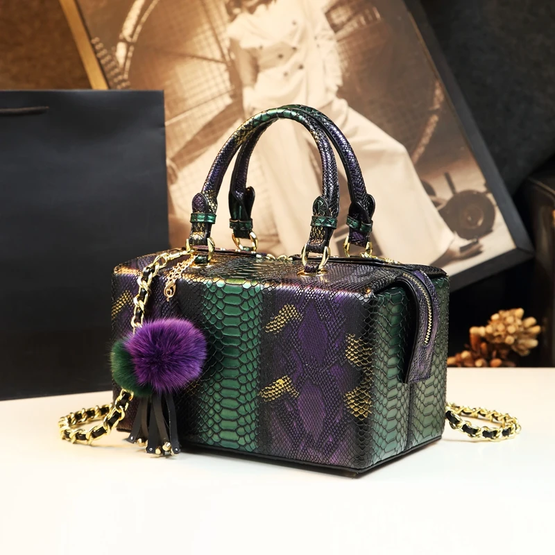 Luxury Fashion Genuine Leather Women handbag mother Serpentine portable shopping bag female charm shoulder square Hard box bags