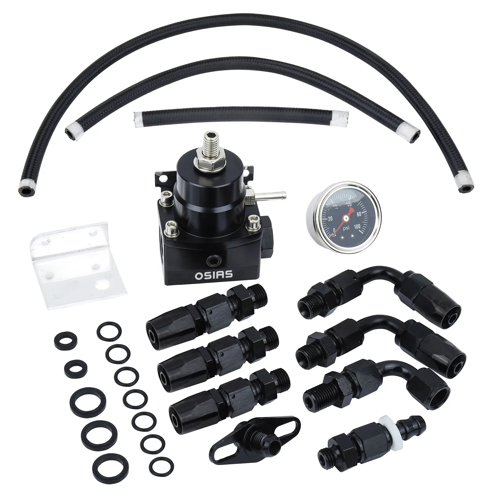 Einstellbarer Kraftstoffdruckregler KIT + 160psi Guage AN 6 Fitting Schwarz