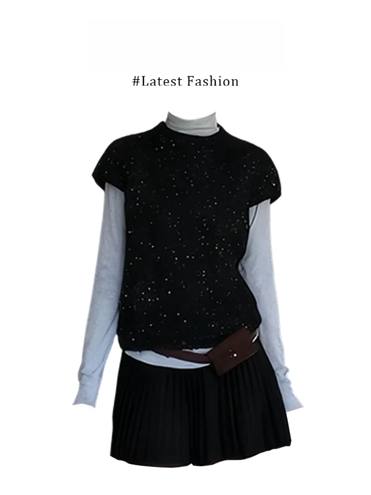 

Korean Style Knitted Sweater Midi Skirt Set Women's Fashion Autumn Winter Warm Long Sleeve round Neck Zipper Loose Fit Ensemble