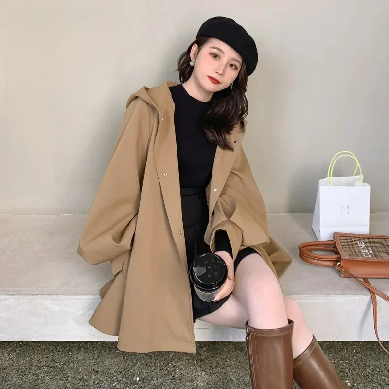 Small Short Windbreaker Women's 2022 Spring Korean Version All-Match Loose Hooded Jacket Women [Original Fabric] Solid Color Q02