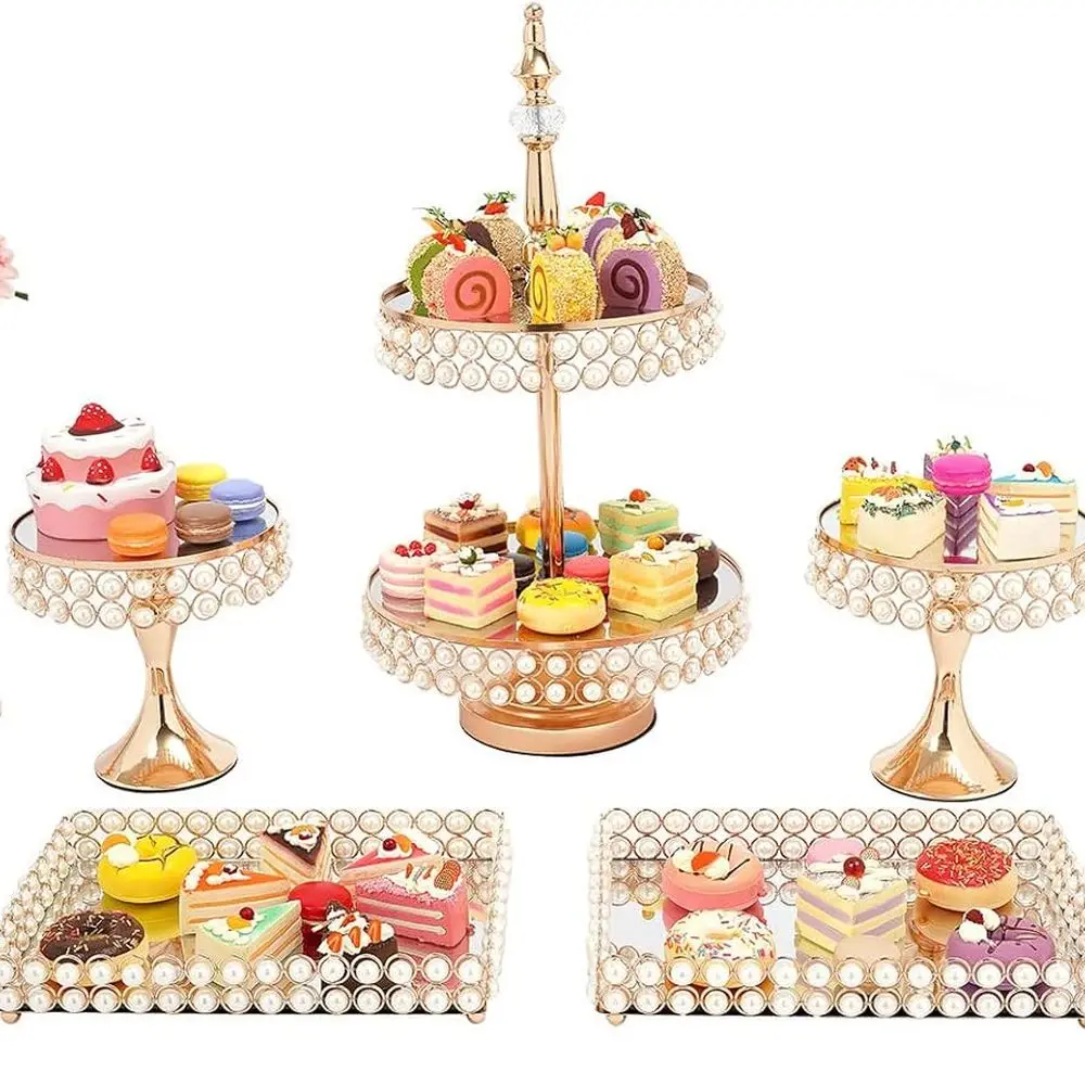 

Золотой набор подставок для торта из 9 предметов, элегантный держатель для кексов для демонстрации десертов, сервировочная башня для свадеб и дней рождения
