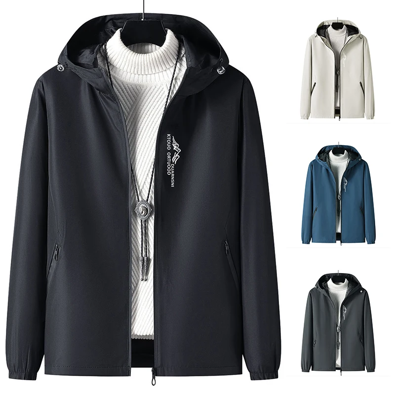 

Модная повседневная мужская куртка с принтом, ветровка с капюшоном, верхняя одежда из полиэстера, городской стиль, весна-осень, длинный рукав