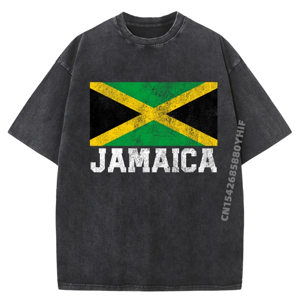 

Jamaican Jamaica Flag Pride Plus Size Men Clothing Classic Washed Camisetas De Hombre Graphic T-shirts Design