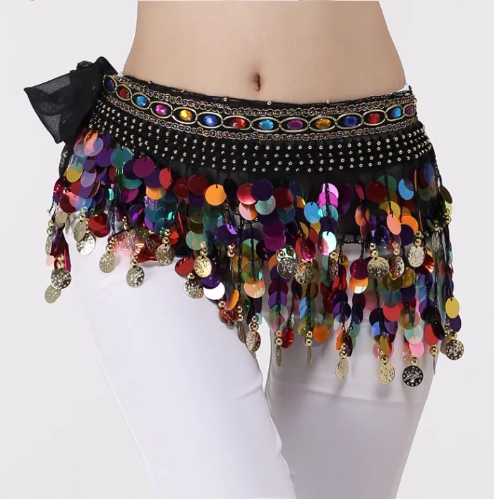 Female Belly Dance Waist Chain Training Clothing Waist Seal Sequin Indian Dance Waist Scarf Hip Scarf