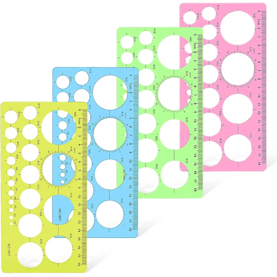 مجموعة أدوات صياغة استنسل دائرية مكونة من 4 قطع من Zxiixz قوالب قياس رقمية مساطر للمكتب والمدرسة والبناء والأعمال النسيجية والرسومات
