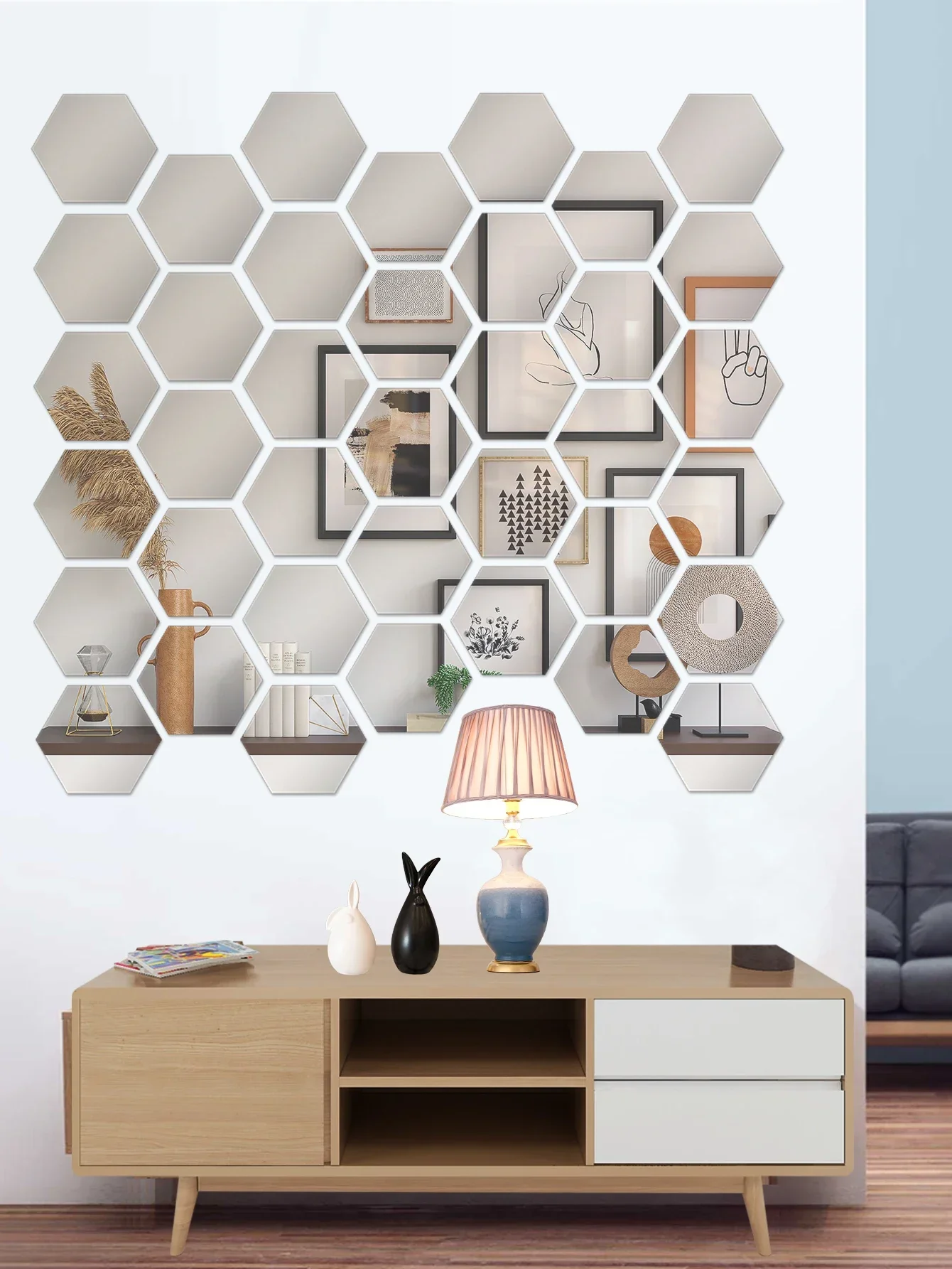 12/24pcs hexagon acrylic self-adhesive mirror solid color removable wall stickers gold silver tile decals bedroom art decoration