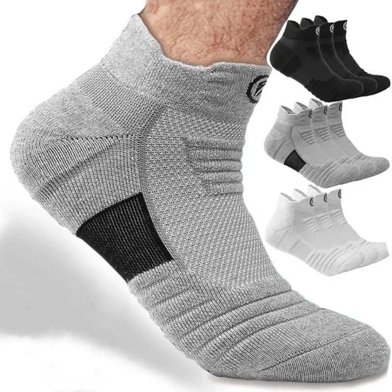 

Summer Spring Solid Color Men Running Football Basketball Thicken Material Anti Slip Soft Breathable Cotton Sport Short Socks