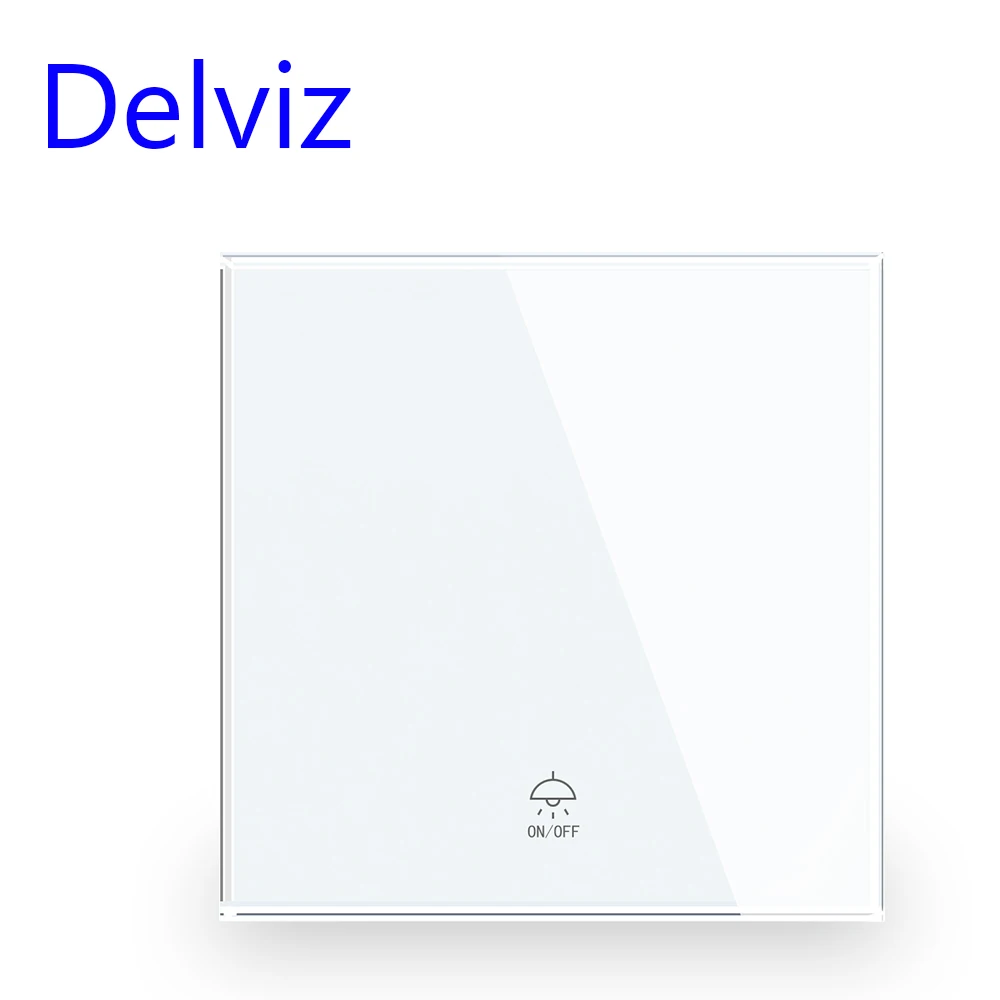 Delviz 16A Wall Light Switch, AC 110V~250V, Recessed Crystal Glass White Large Panel, EU / UK Standard 1 Gang 2 Way Power Switch