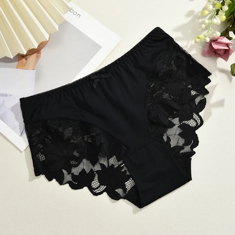 S-XXL Frauen Spitze Höschen Patchwork Nahtlose Unterwäsche Sexy Luxus Aushöhlen Solide Briefs Mädchen Mid Rise Atmungsaktive Dessous