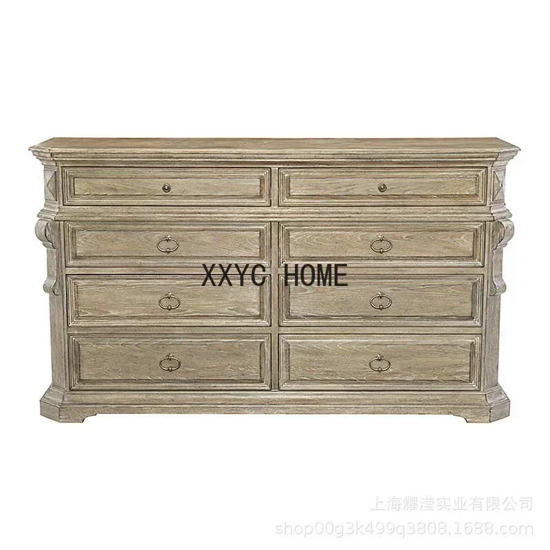 Solid Wood Chest of Drawers Oak Vintage Eight Spares Cabinet Bedroom Multi-Drawer Chest of Drawers Storage Cabinet