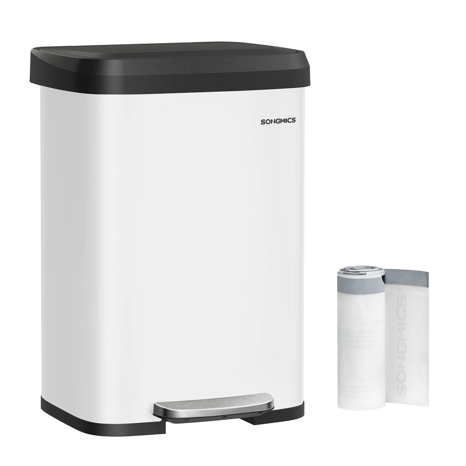 SONGMICS Kitchen Bin, 13 Gallon (50 L) Rubbish Bin, Metal Waste Pedal Bin with Lid, Tall and Large