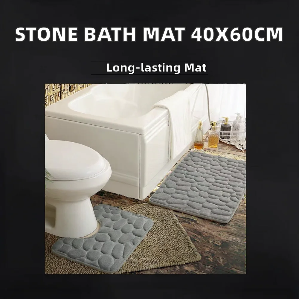 2026 Wholesale Bathroom Mat 40*60 cm Polyester Area Rug with Anti-Slip Backing Fast Water Absorbance Cut Pile Technique Stone De