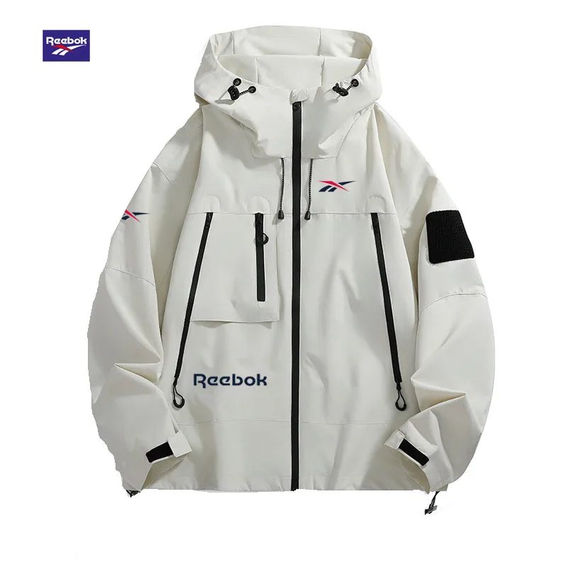 Reebok Men's Hooded Jacket, Multi-Zip Waterproof Sliding Windproof Coat, Comfortable and Loose Hiking Jacket for Camping
