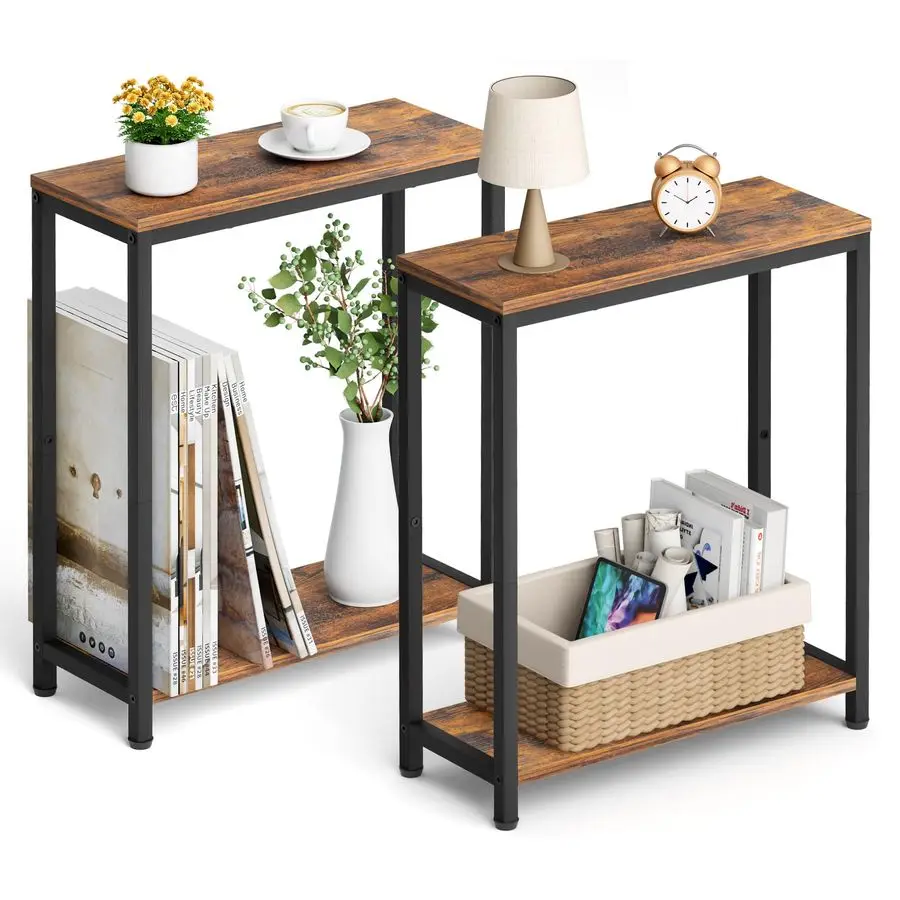 

Narrow End Tables Living Room Set of 2 Small Side Table for Small Space, 2 Tier Slim Skinny Night Stand for Bedroom, Couch Besid