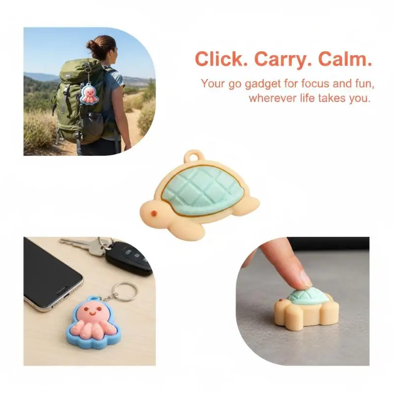 3D Printed Turtle Keychain Clicker Toy Adorable Anxiety Relief Handheld Fidget for Home Office Classroom