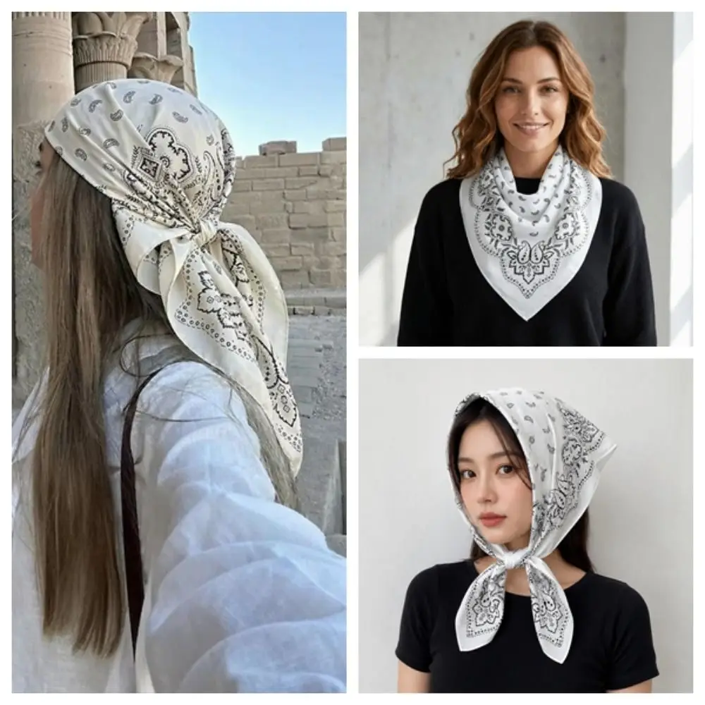 

Simple Y2K Cashew Flower Print Scarf Spicy Girls Geometric Shape Silk Scarf Headband Hip Hop Satin Hijab Outdoor