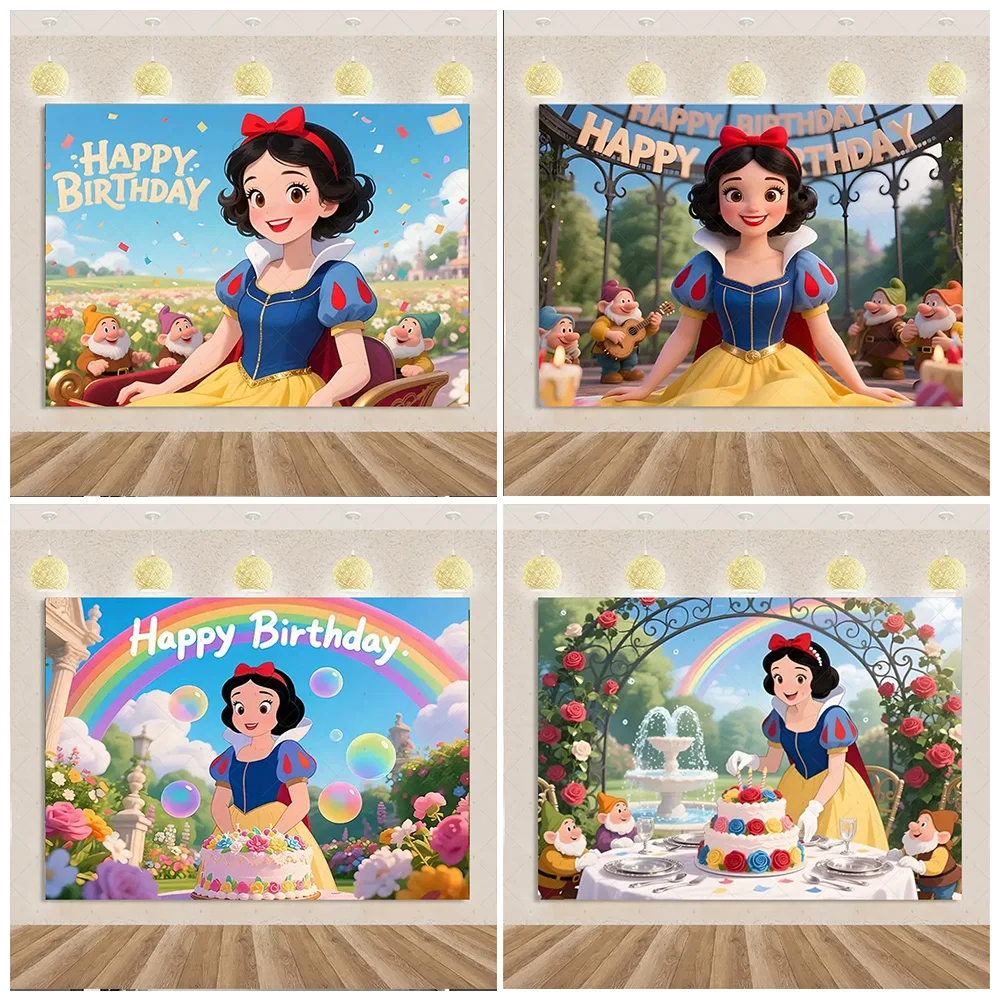 

Disney Princess Snow White Backdrop Supplies Girl Birthday Party Decoration Snow White Photography Background Baby Shower Props