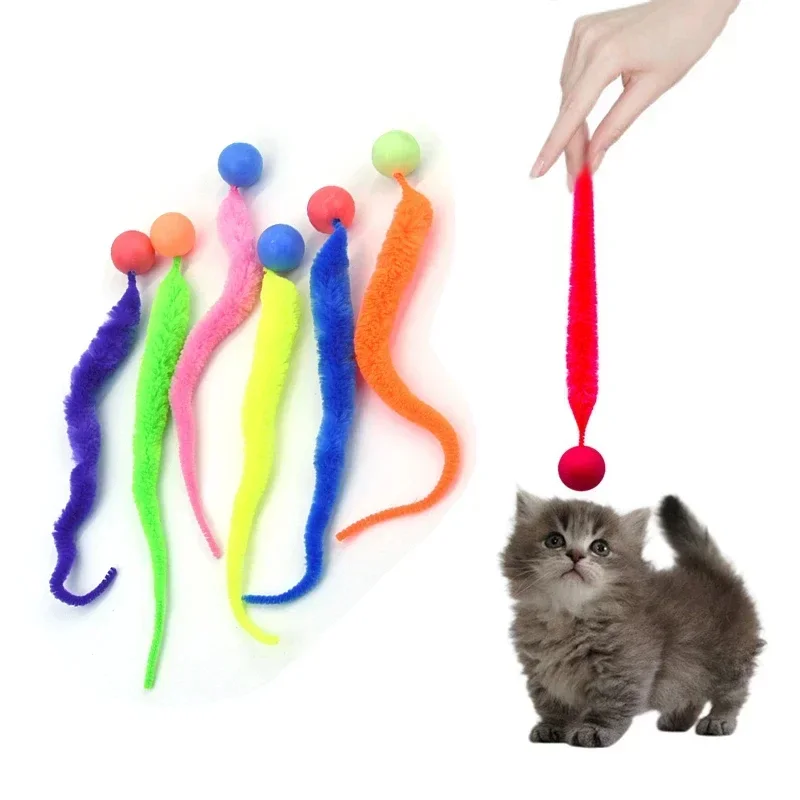 5pcs Cat Interactive ของเล่น Tickle Cat สีสัน Bouncing Ball อุปกรณ์สําหรับสัตว์เลี้ยงปริศนา Teasing ในร่มหนอนแมว Caterpillar ของเล่นยืดหยุ่น