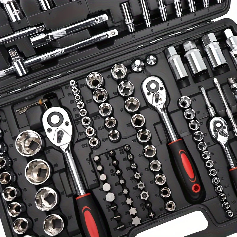 172pcs Auto Repair Mechanic Tool Kit Home Mechanic Tool Kit Car Bike Repair 1/2" 1/4\" 3/8\" Drive Depth Standard Socket Tool