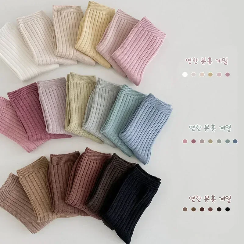 5Pairs/lot Solid Kids Socks Casual Baby Girls Boys Soft Breathable Cotton Stripe Autumn Toddler Knitted Children Socks for 1-8Y