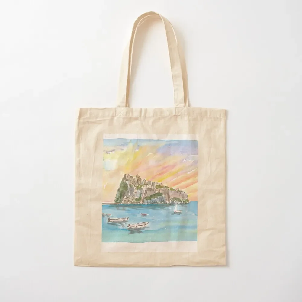 

Amore in Ischia Italy with Castello Aragonese Tote Bag supermarket folding bag Portable shopping bag