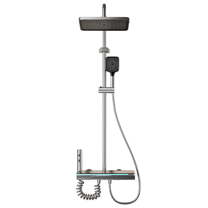 LED Digital Display Shower Faucet Set Piano Rain Shower Head ABS Hand Shower Stainless Steel Lift Rod Anti-Clog Silicone Nozzle Anti-Twist PVC Hose Temperature Control Bathroom Shower System With
