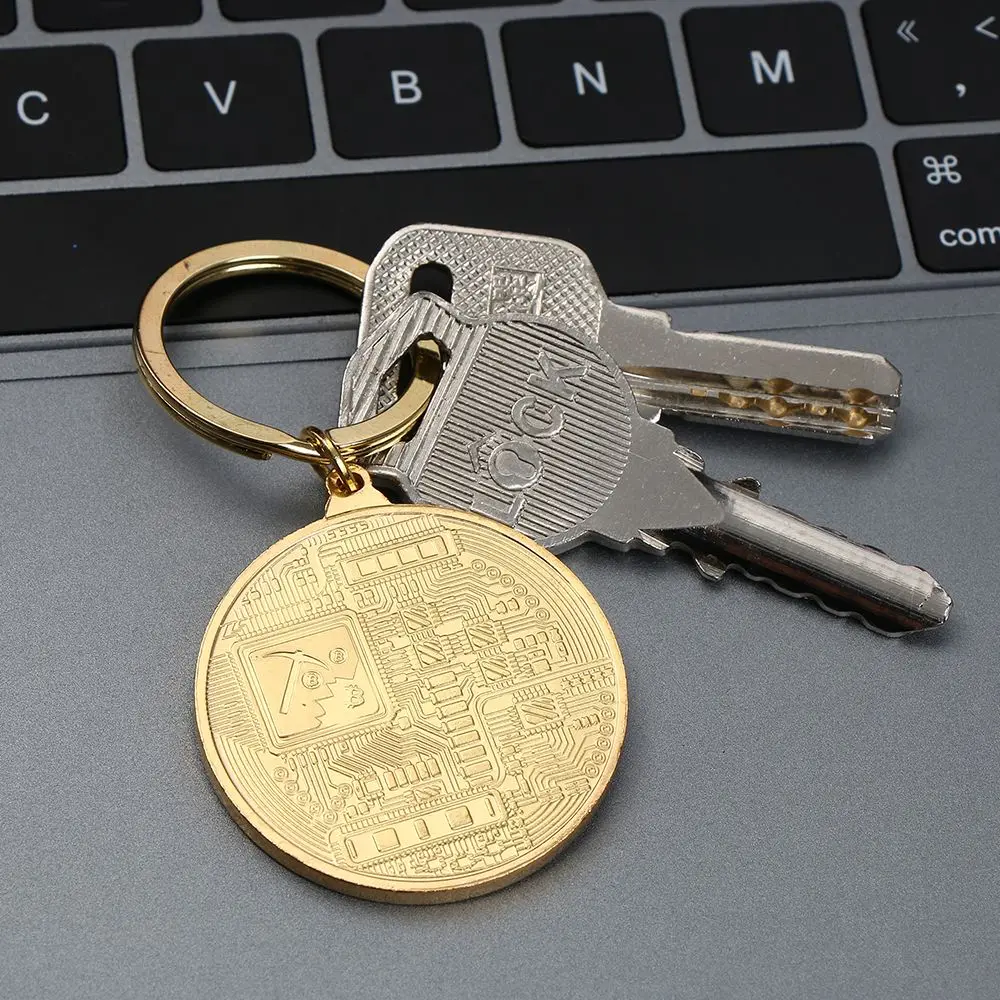 Hot Friends Gifts Copper Plated Fashion Collectors Bitcoin Key Chain Commemorative Key Ring