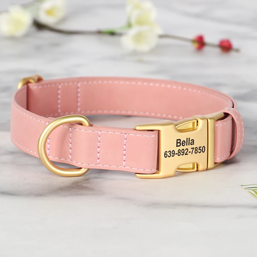 Personalisiertes Hundehalsband, PU-Leder, Hundehalsbänder, kostenlose individuelle Haustier-Halskette mit Metallschnalle für kleine, mittelgroße und große Hunde, Pitbull, Bulldogge – Detail 18