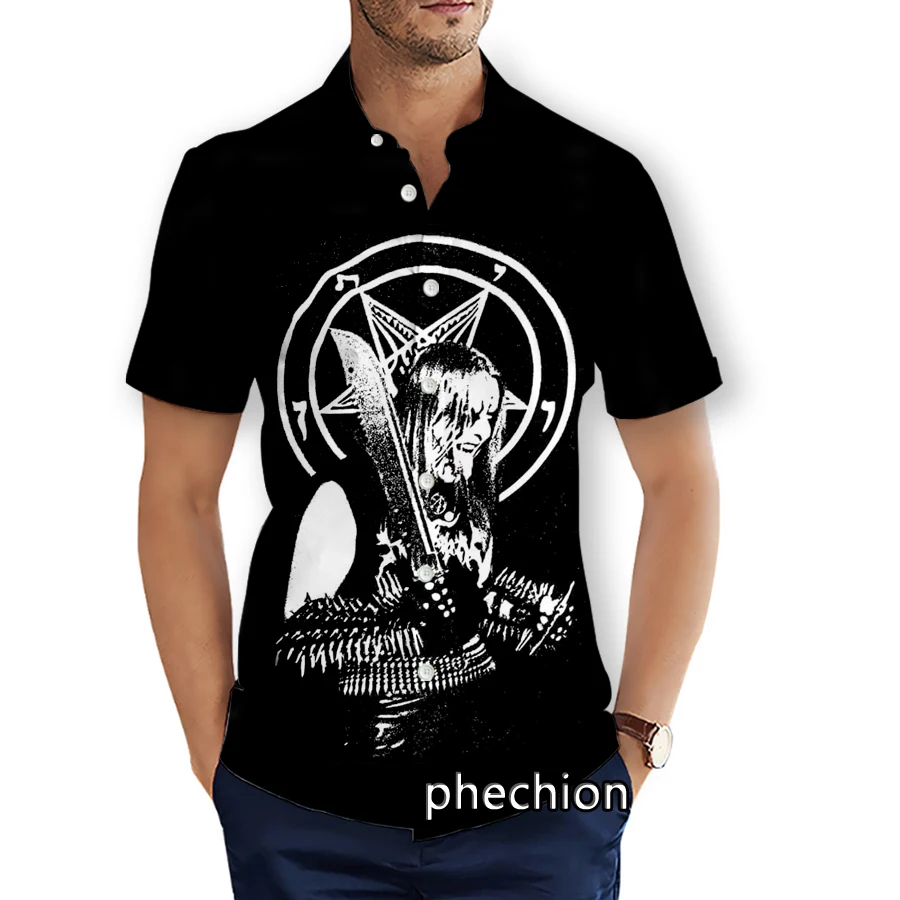 phechion Mens Short Sleeve Beach Shirts Satanic Warmaster Band 3D Print Casual Shirts Fashion Streetwear Men Tops X284