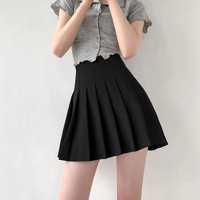 Lucyever Women Pleated Skirts Summer High Waist Zipper Jk Mini Skirts Girls Black White School Uniform Student A Line Skirt 2024