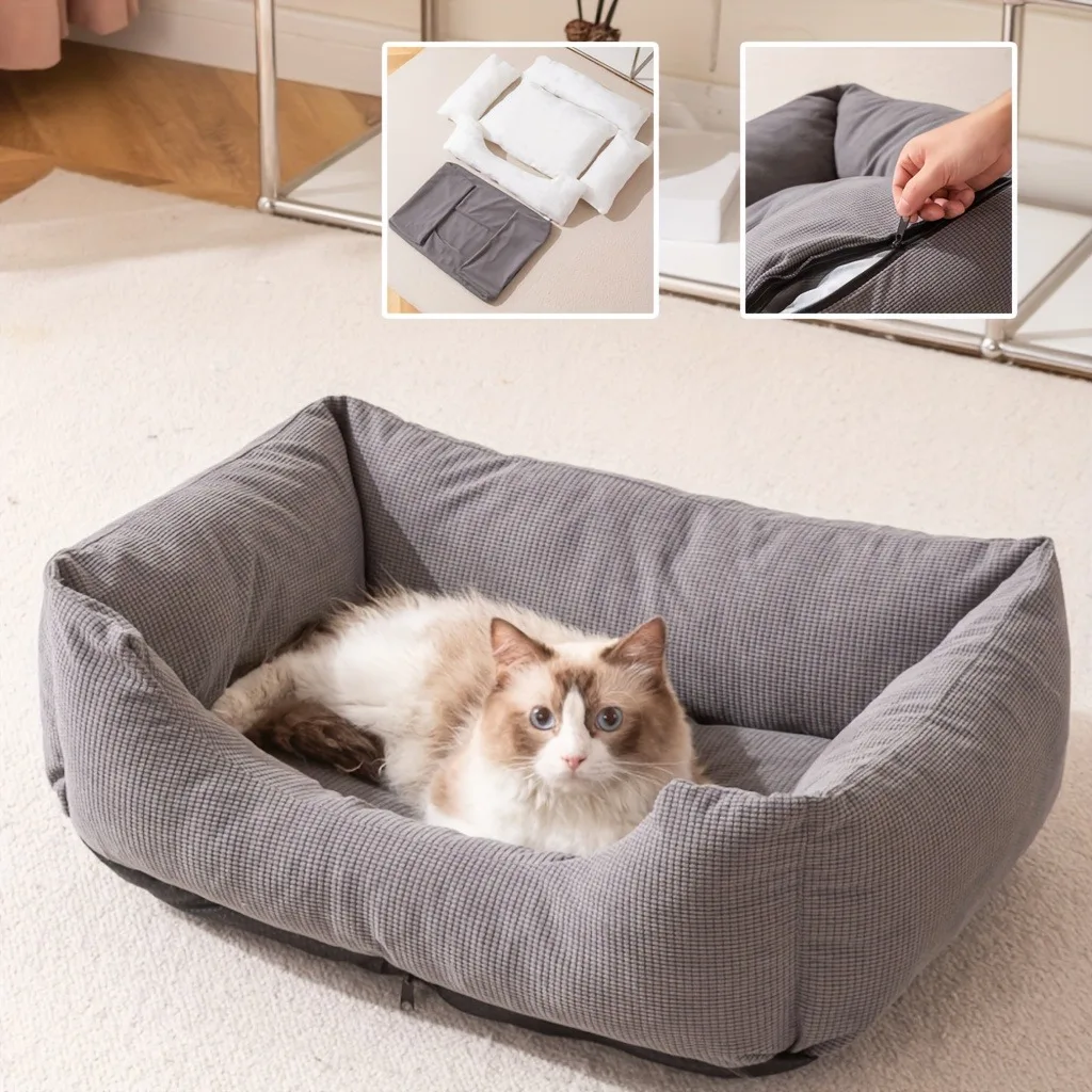 Thickened Pet Mattress Dog Bed Warm Corduroy Cat Nest with Cover Puppy Sleeping Cushion for Small Dogs Kitten Cuscino Per Cani