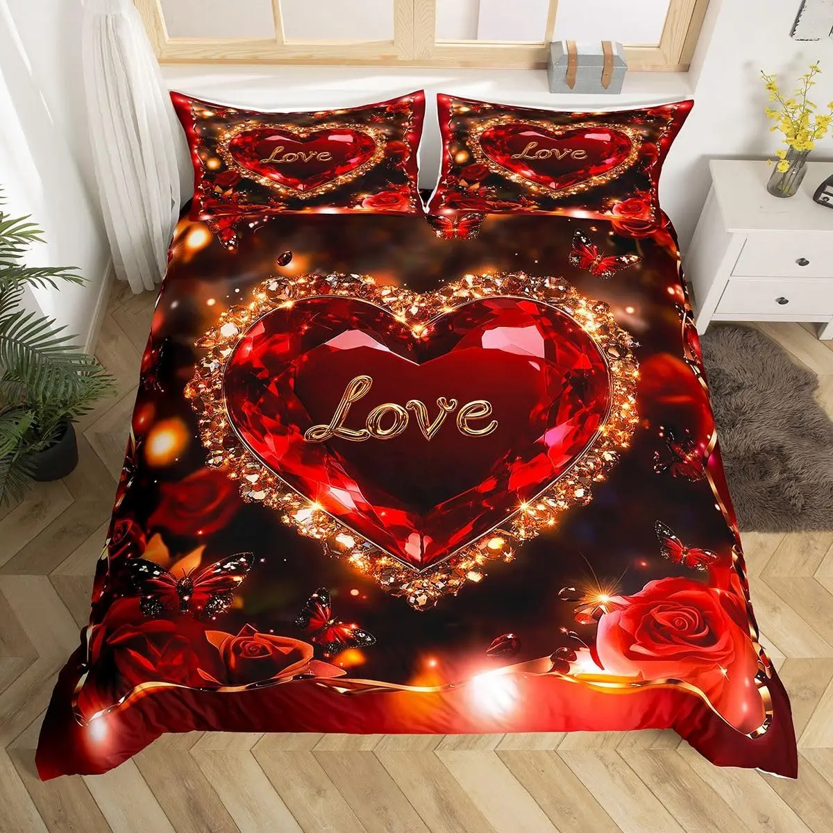 Rose Duvet Cover Rose Floral Bedding Set for Valentine's Day Mother's Day Romantic Flower Theme Twin King Polyester Quilt Cover