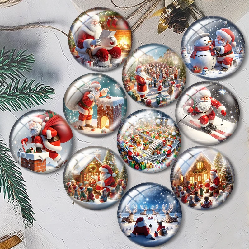 

Watercolor Christmas 10pcs 12mm/18mm/20mm/25mm Round photo glass cabochon flat back Making findings Jewelry