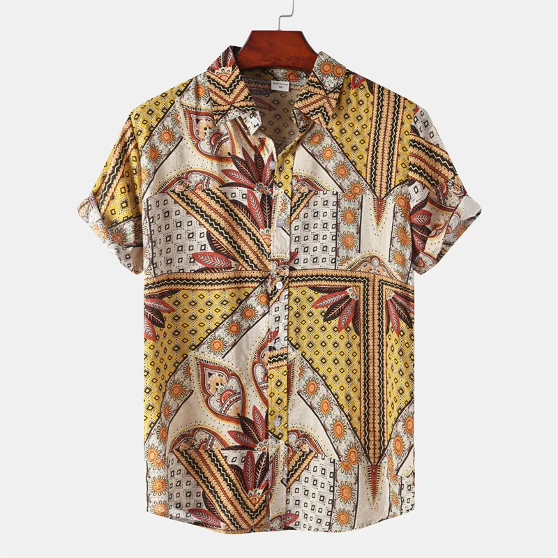 Retro Luxury Floral 3d Print Hawaiian Shirt Men Summer Short Sleeves Tops Beach Harajuku Street Lapel Blouse Loose Button Shirts