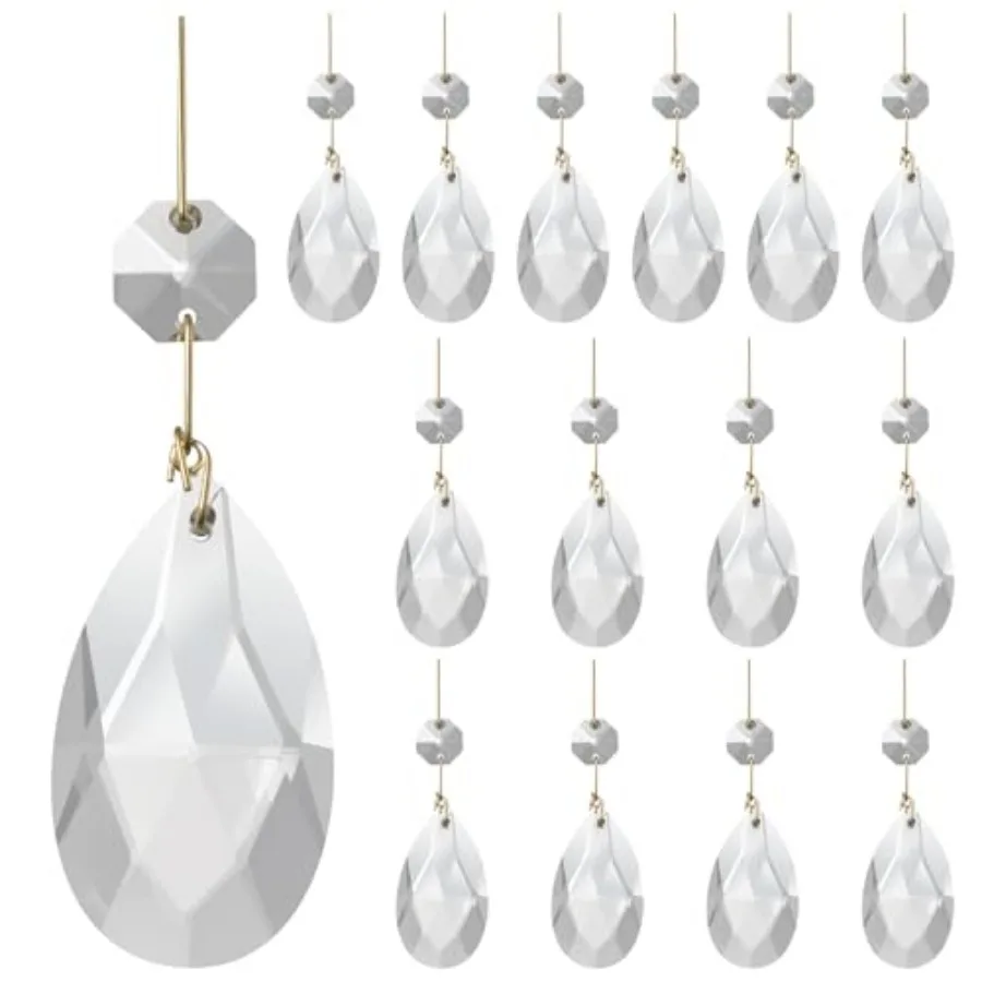 

15 Pcs Clear Teardrop Crystal Chandelier, Crystal Pendant for Light Lamp and Window, Hanging Crystal Prism Decoration Gold Pinn