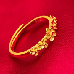 Real 18k Gold Color Live Ring for Women Yellow Gold Color Vintage Flower Ring Wedding Party Fine Jewelry Gifts Not Fade