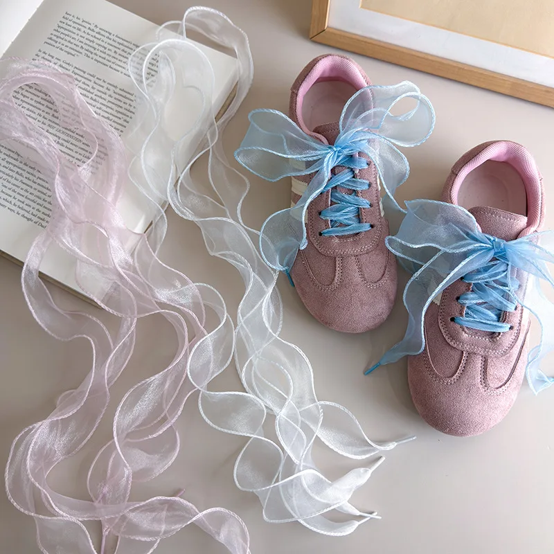 1 Pairs DIY Designer Ballet Style Shoelace Summer 2026 Luxury Wide Chiffon Shoelaces Sweet Bowknot Shoes Decorations for Women